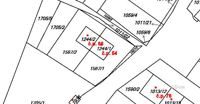 Kladruby 54, Chlumec nad Cidlinou na parcele st. 1244/1 v KÚ Chlumec nad Cidlinou, Katastrální mapa