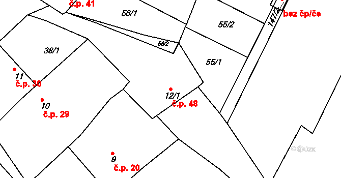 Soběsuky 48 na parcele st. 12/1 v KÚ Soběsuky, Katastrální mapa