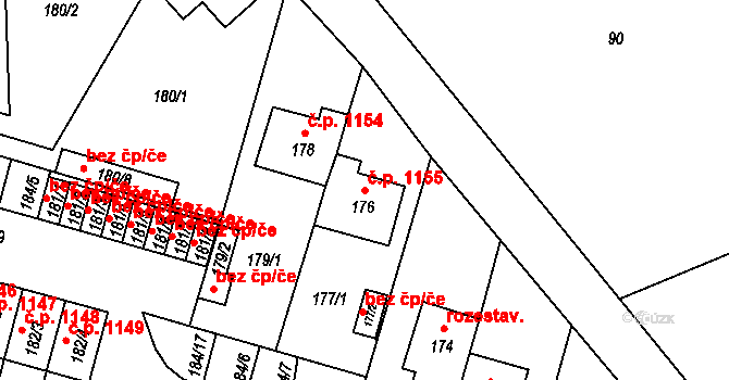 Hořovice 1155 na parcele st. 176 v KÚ Velká Víska, Katastrální mapa