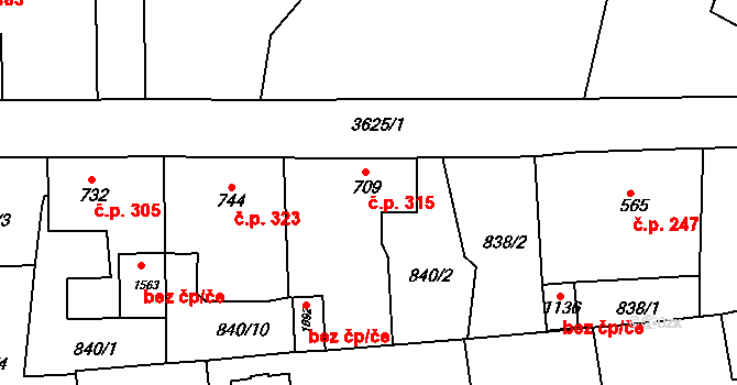 Cvikov I 315, Cvikov na parcele st. 709 v KÚ Cvikov, Katastrální mapa