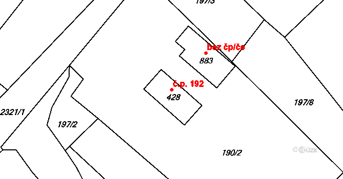 Horní Lideč 192 na parcele st. 428 v KÚ Horní Lideč, Katastrální mapa