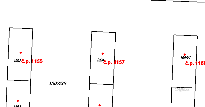 Rožnov pod Radhoštěm 1157 na parcele st. 1994 v KÚ Rožnov pod Radhoštěm, Katastrální mapa