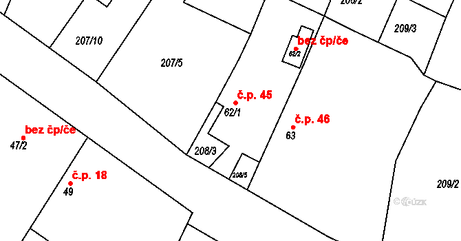 Žitětín 45, Jičíněves na parcele st. 62/1 v KÚ Žitětín, Katastrální mapa
