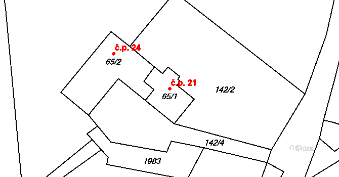 Třebovice 21 na parcele st. 65/1 v KÚ Třebovice, Katastrální mapa
