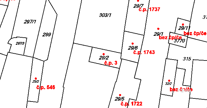Lysá nad Labem 3 na parcele st. 28/2 v KÚ Lysá nad Labem, Katastrální mapa