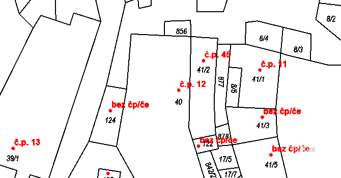 Rácov 12, Batelov na parcele st. 40 v KÚ Rácov, Katastrální mapa