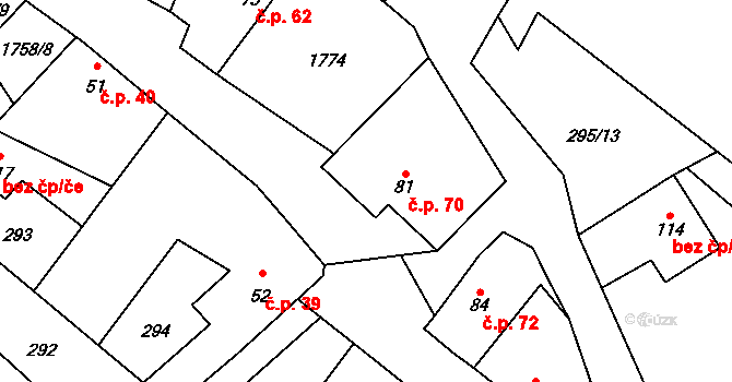Ohrazenice 70, Jaroměřice nad Rokytnou na parcele st. 81 v KÚ Ohrazenice na Moravě, Katastrální mapa