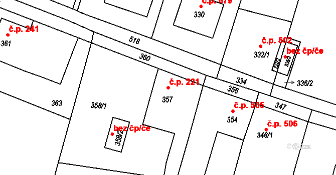 Skřečoň 221, Bohumín na parcele st. 357 v KÚ Skřečoň, Katastrální mapa