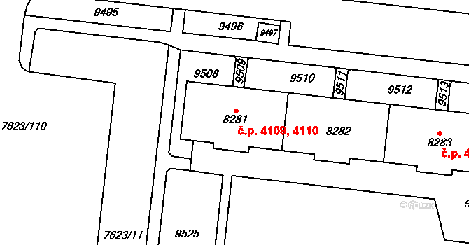 Židenice 4109,4110, Brno na parcele st. 8281 v KÚ Židenice, Katastrální mapa