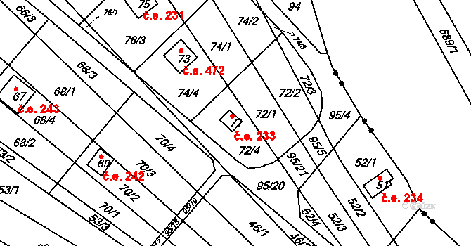 Sadová 233, Brno na parcele st. 71 v KÚ Sadová, Katastrální mapa
