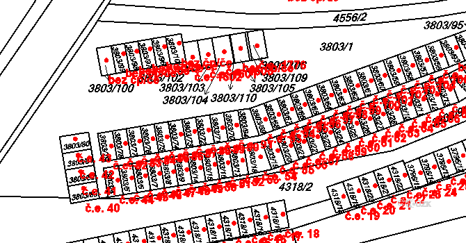 Teplice 91 na parcele st. 3803/70 v KÚ Teplice, Katastrální mapa