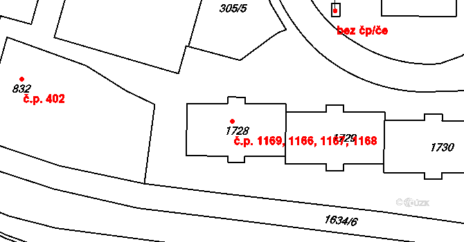 Litovel 1166,1167,1168,1169 na parcele st. 1728 v KÚ Litovel, Katastrální mapa
