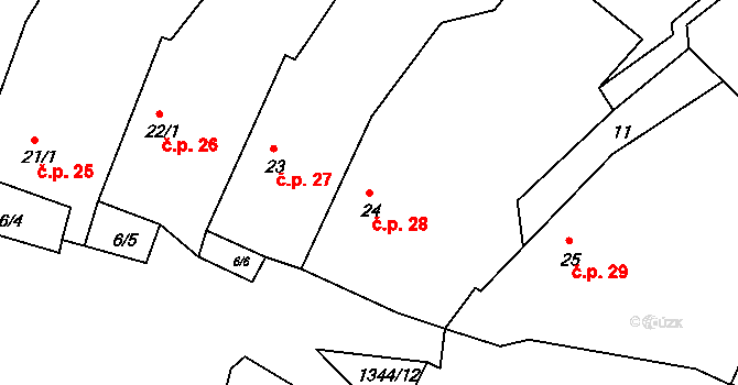 Těšetice 28, Bochov na parcele st. 24 v KÚ Těšetice u Bochova, Katastrální mapa