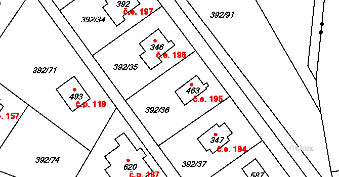 Zdiby 195 na parcele st. 463 v KÚ Zdiby, Katastrální mapa