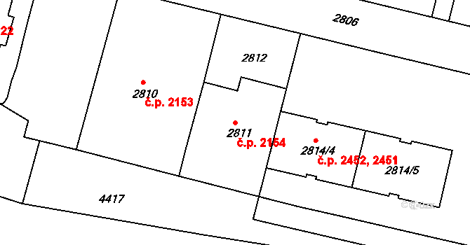Žižkov 2154, Praha na parcele st. 2811 v KÚ Žižkov, Katastrální mapa