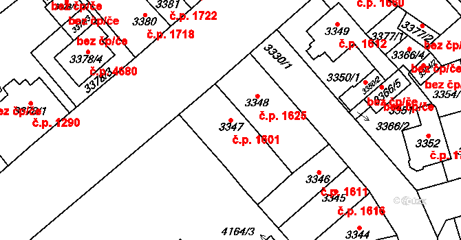Chomutov 1601 na parcele st. 3347 v KÚ Chomutov I, Katastrální mapa