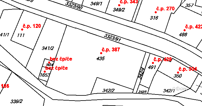 Rtyně v Podkrkonoší 387 na parcele st. 435 v KÚ Rtyně v Podkrkonoší, Katastrální mapa