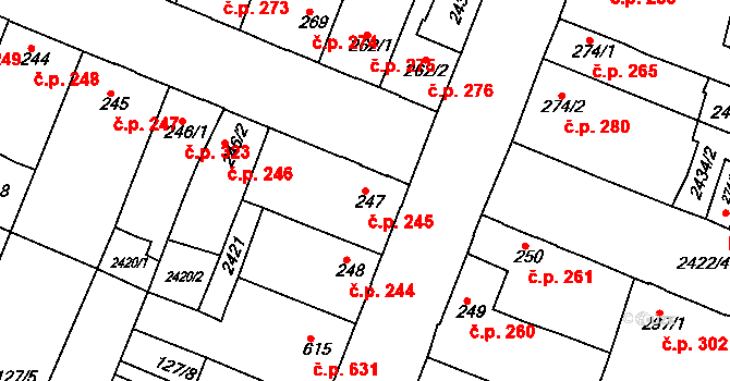 Rosice 245 na parcele st. 247 v KÚ Rosice u Brna, Katastrální mapa