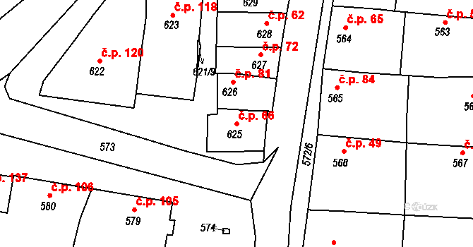 Blažovice 66 na parcele st. 625 v KÚ Blažovice, Katastrální mapa
