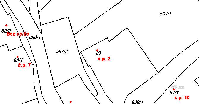 Grunta 2 na parcele st. 83 v KÚ Grunta, Katastrální mapa