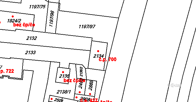 Bohunice 700, Brno na parcele st. 2134 v KÚ Bohunice, Katastrální mapa