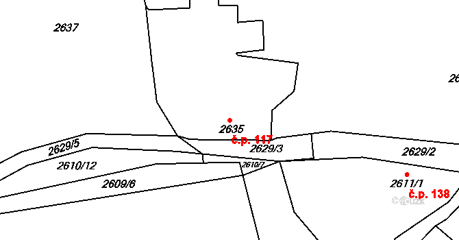 Želechovice nad Dřevnicí 117 na parcele st. 2635 v KÚ Želechovice nad Dřevnicí, Katastrální mapa