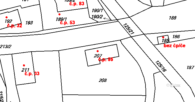 Sychotín 95, Kunštát na parcele st. 207 v KÚ Sychotín, Katastrální mapa