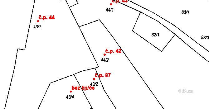 Soběnice 42, Liběšice na parcele st. 44/2 v KÚ Soběnice, Katastrální mapa