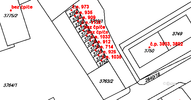 Chomutov 714 na parcele st. 3754 v KÚ Chomutov I, Katastrální mapa