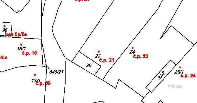 Lhotice 21 na parcele st. 23 v KÚ Lhotice u Jemnice, Katastrální mapa
