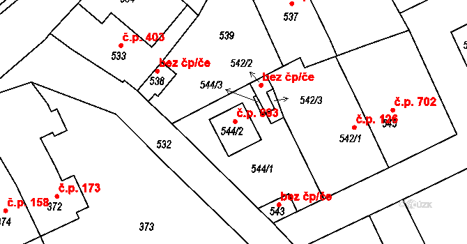 Libušín 893 na parcele st. 544/2 v KÚ Libušín, Katastrální mapa
