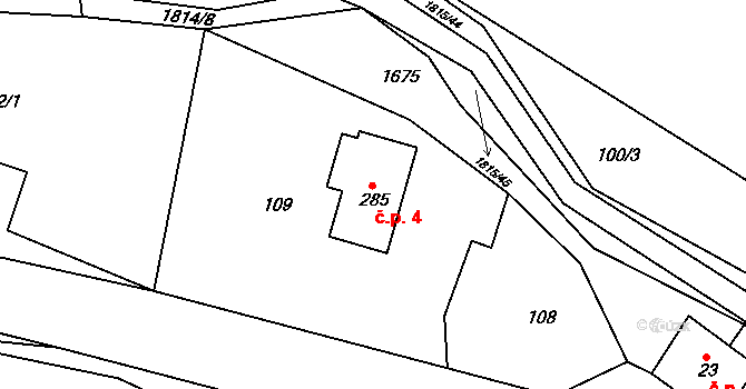 Dolní Heřmanice 4, Horní Heřmanice na parcele st. 285 v KÚ Dolní Heřmanice v Čechách, Katastrální mapa