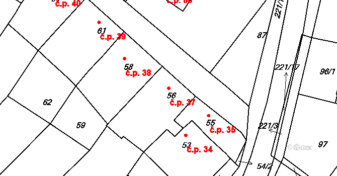 Číměř 37 na parcele st. 56 v KÚ Číměř nad Jihlavou, Katastrální mapa