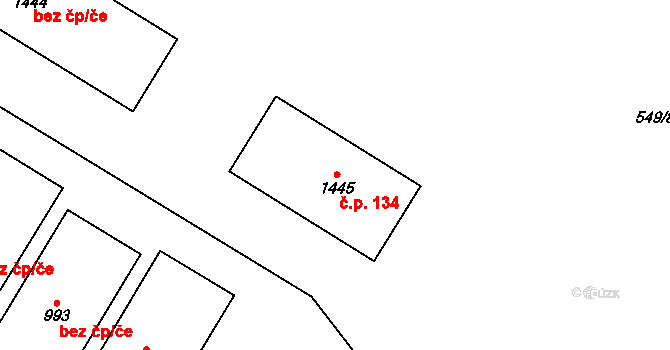 Semtín 134, Pardubice na parcele st. 1445 v KÚ Rosice nad Labem, Katastrální mapa