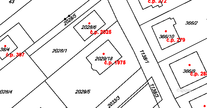 Hlučín 1975 na parcele st. 2029/18 v KÚ Hlučín, Katastrální mapa