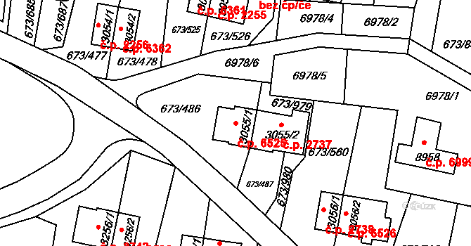 Zlín 6525 na parcele st. 3055/1 v KÚ Zlín, Katastrální mapa