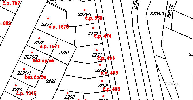 Předměstí 493, Litoměřice na parcele st. 2271 v KÚ Litoměřice, Katastrální mapa