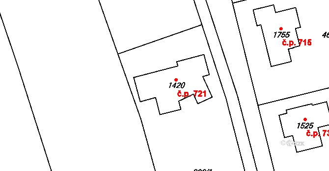 Bílovice nad Svitavou 721 na parcele st. 1420 v KÚ Bílovice nad Svitavou, Katastrální mapa