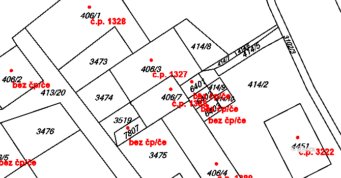 Kroměříž 1388 na parcele st. 406/7 v KÚ Kroměříž, Katastrální mapa