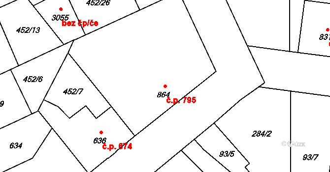 Přívoz 795, Ostrava na parcele st. 864 v KÚ Přívoz, Katastrální mapa