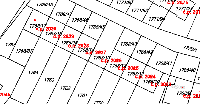 Poruba 2026, Ostrava na parcele st. 1768/13 v KÚ Poruba, Katastrální mapa