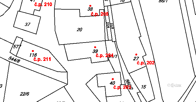Herálec 204 na parcele st. 39 v KÚ Herálec na Moravě, Katastrální mapa