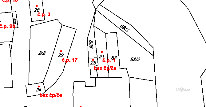 Litava 1, Olší na parcele st. 21 v KÚ Litava, Katastrální mapa