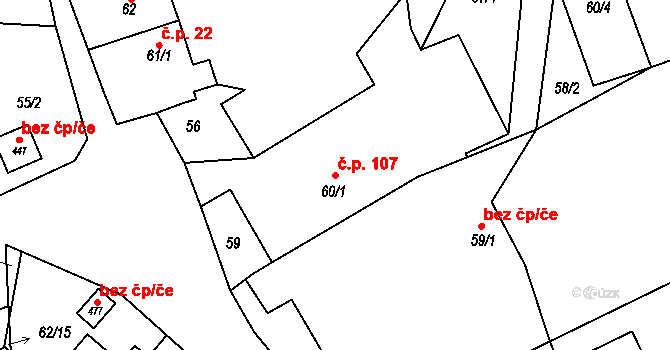 Škrdlovice 107 na parcele st. 60/1 v KÚ Škrdlovice, Katastrální mapa