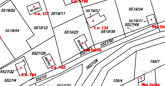 Jihlava 135 na parcele st. 5519/42 v KÚ Jihlava, Katastrální mapa