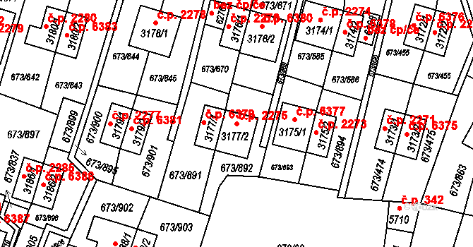 Zlín 2275 na parcele st. 3177/2 v KÚ Zlín, Katastrální mapa