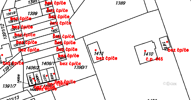 Liberec 42124239 na parcele st. 1411 v KÚ Vesec u Liberce, Katastrální mapa