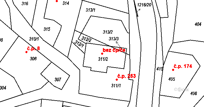 Stonařov 42176239 na parcele st. 311/2 v KÚ Stonařov, Katastrální mapa