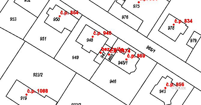 Kadaň 48275239 na parcele st. 947 v KÚ Kadaň, Katastrální mapa