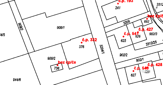Horní Jiřetín 332 na parcele st. 376 v KÚ Horní Jiřetín, Katastrální mapa